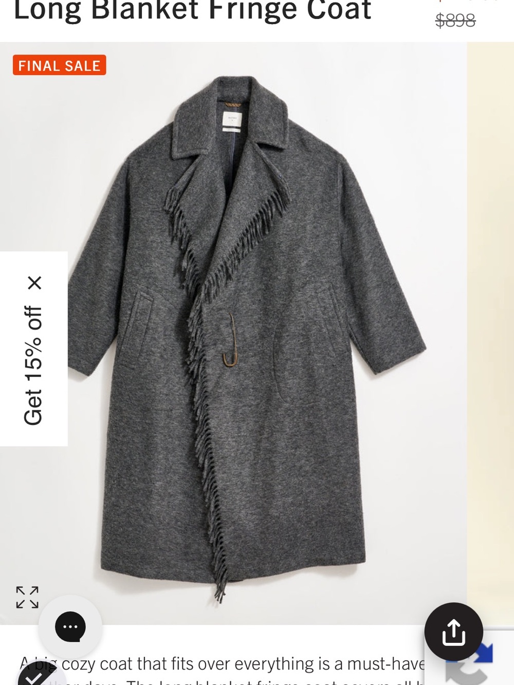 Billy Reid Wool Fringe Coat - size XL